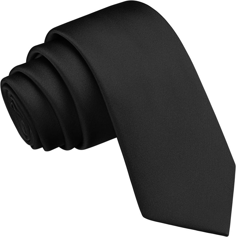 Branduce 2.4"（6cm） Mens Solid Skinny Satin Tie Pure Color Slim Necktie for Business and Wedding - Image 1